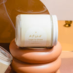 Aesthetic product photo of Wax Crescent’s Aries candle featuring minimalist astrology design and warm-toned backdrop