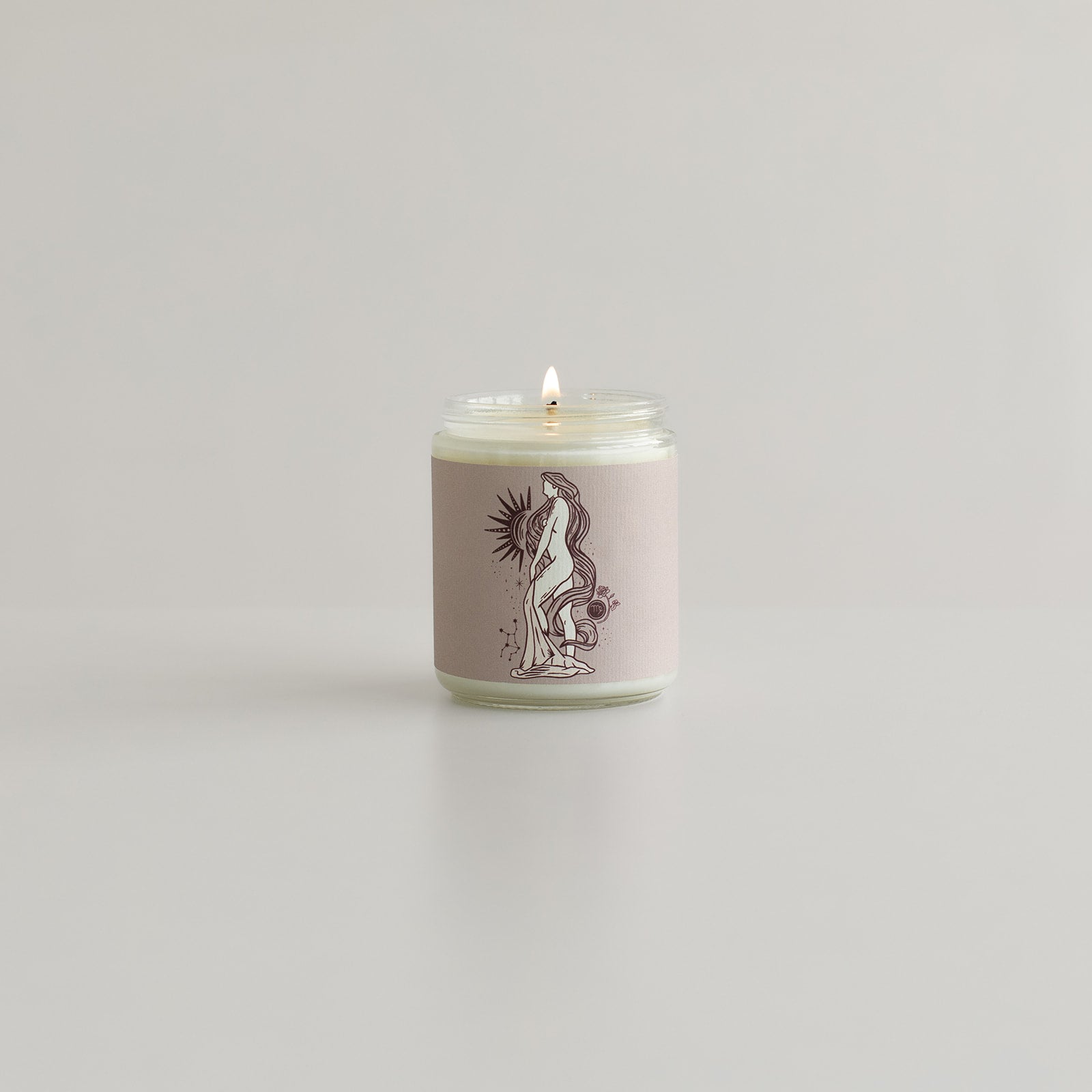 virgo astrology zodiac sign with woman on soy wax candle