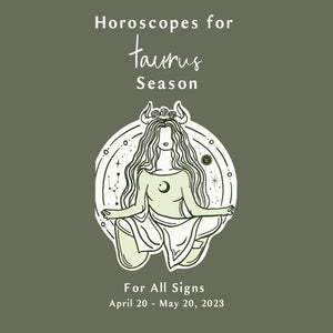 imagine that says taurus season horoscopes for all signs with a taurus woman sitting yoga style. 
