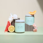 Wax Crescent Sea Salt & Citrus soy candle with fresh grapefruit, lemon, and orchid, hand-poured for a refreshing, coastal-inspired ambiance.