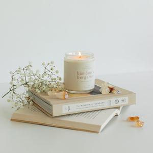 bergamot and bamboo soy wax candle hand-poured by Wax Crescent outside of Denver using non-toxic and natural ingredients. Made with 100% USA grown soy wax
