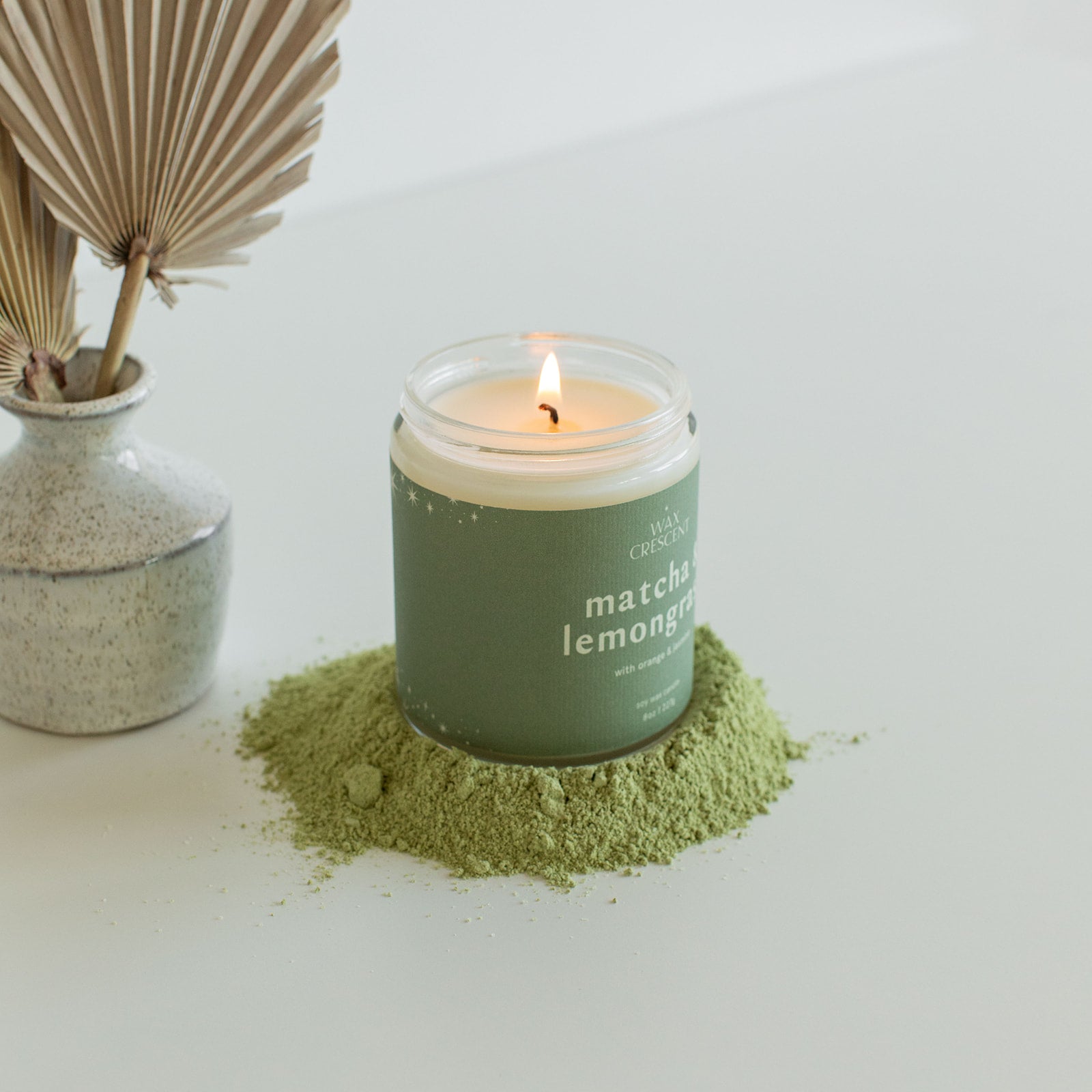 Matcha and Lemongrass soy wax candle hand-poured by Wax Crescent in Longmont, Colorado just outside of Denver. Made with non toxic fragrance oils and natural essential oils for at home luxury. 