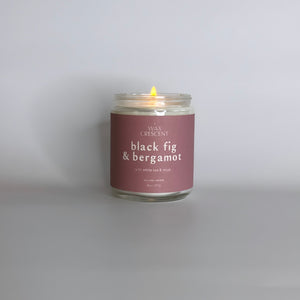 black fig & bergamot soy wax candle made with USA grown soy wax and nontoxic fragrance and essential oils 