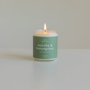 matcha & lemongrass luxury affordable soy wax candle made with fragrance and natural essential oils.  Vegan and cruelty-free.